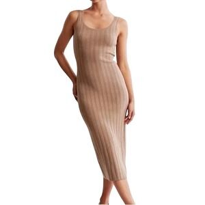 Abercrombie & Fitch Ribbed Knit Tank Midi Dress Casual Brown Tan Bodycon Stretch